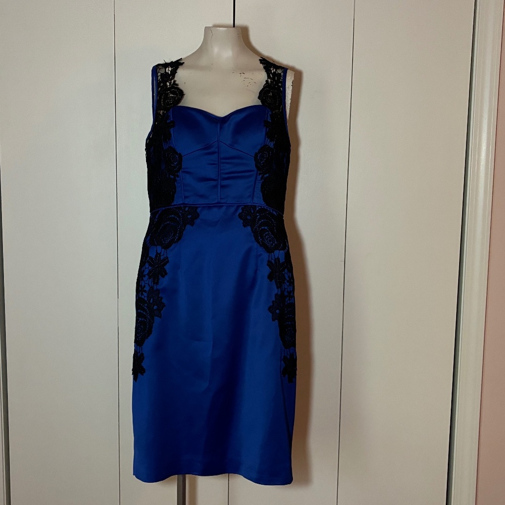 Betsy & Adam Black Lace/ Royal Blue Satin Cocktail Corset Dress 1990 SIZE 12